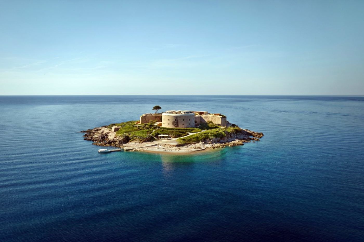 Mamula Island, a round stone fortress hotel alone in the Adriatic
